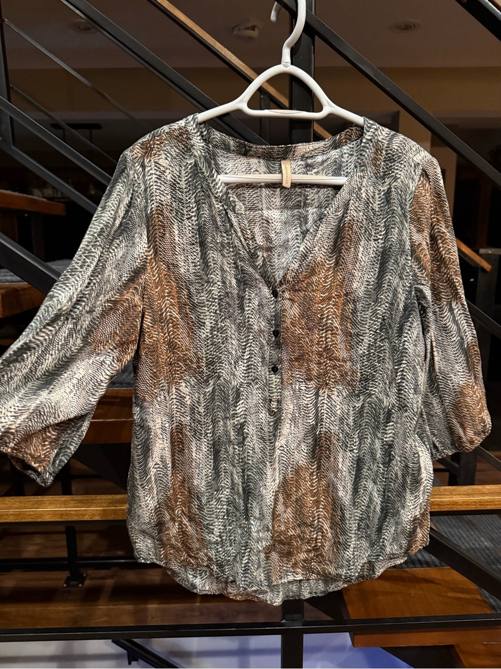 Avant Garde V-Neck Women’s Blouse in Brown & Black